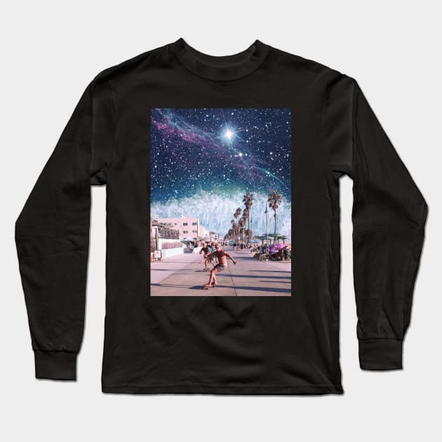 Starry Waves - Space Aesthetic, Retro Futurism, Sci Fi Long Sleeve T-Shirt by jessgaspar